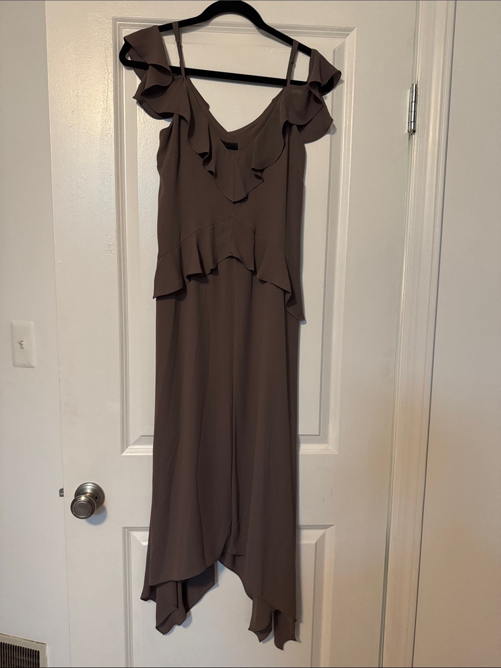 BCBGMaxAzria Taupe Ruffle Midi Dress